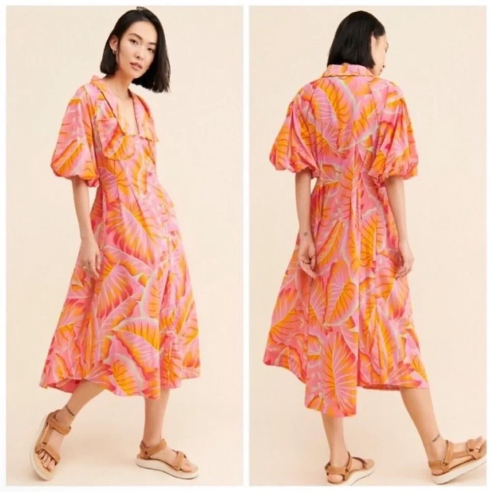 Anthropologie Farm Rio Bright Forest Midi Dress Size Medium - Picture 4 of 7